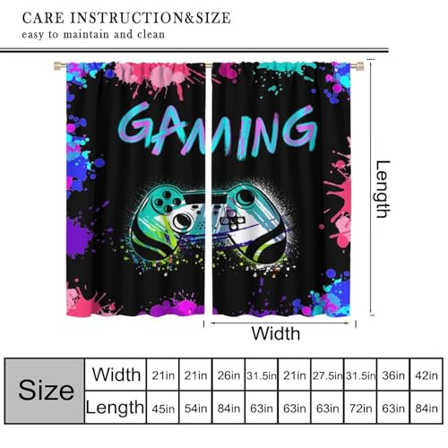 Boys Gamer Blackout Curtain, Kids Gaming Cool Video Game Controller Colorful Graffiti Gamepad Window Curtains for Kids Bedroom Living Room 42" W X 54" L - color: Gamepad-1, size: 21"W x 54"L (Pack of 2)