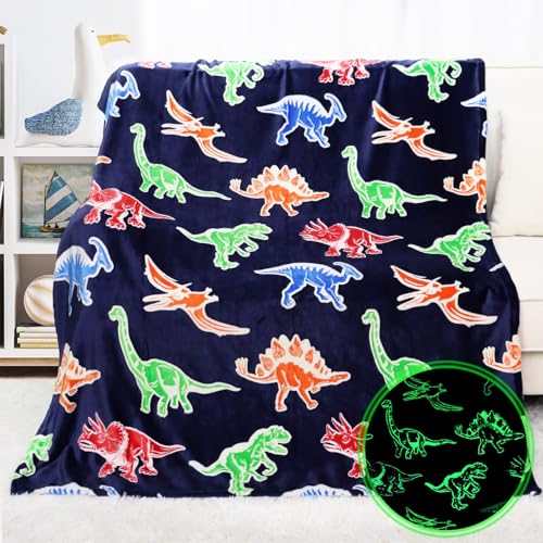 Dinosaur Glow in The Dark Blanket for Boys Kids, Dinosaur Gifts Toys for Toddler, Soft Flannel Toddler Blanket, Graduation Gifts for Kids Preschool Kindergarten Boys Throw 40"x50" - color: Blanket 02, size: baby size 40" x 50" (100 x 130 cm)