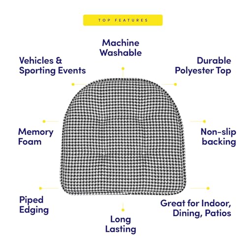 Sweet Home Collection Chair Cushion Memory Foam Pads Tufted Slip Non Skid Rubber Back U-Shaped 17" x 16" Seat Cover, 2 Count (Pack of 1), Houndsooth Black - color: Houndsooth Black, size: 2 Pack, style: Foam Pads