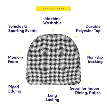 Sweet Home Collection Chair Cushion Memory Foam Pads Tufted Slip Non Skid Rubber Back U-Shaped 17" x 16" Seat Cover, 2 Count (Pack of 1), Houndsooth Black - color: Houndsooth Black, size: 2 Pack, style: Foam Pads