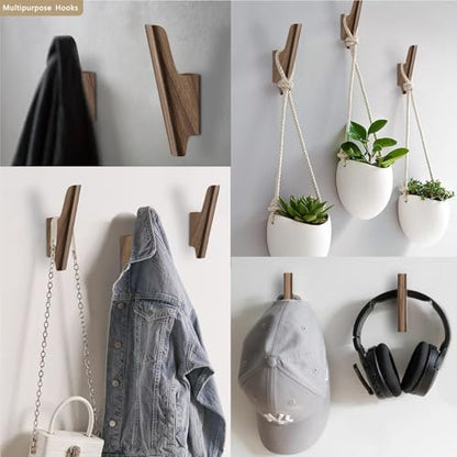 Wood Wall Hooks 4 Pack Coat Hooks Wall Mount Walnut Wooden Hooks for Hanging Hat, Bag, Backpack, Rustic Coat Hooks for Wall, Wood Towel Hooks for Bathrooms and Entryway Hooks (Walnut, Light) - color: Walnut, Light