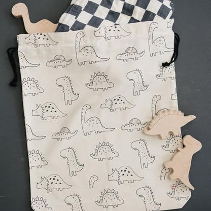 Gather & Knot Gift Bags | Reusable Fabric Drawstring Bags | Extra Large 22” | Premium Canvas Wrap for Birthdays, Baby Showers & Gifting | Dinosaur Flat Bottom - color: Dinosaur Flat
