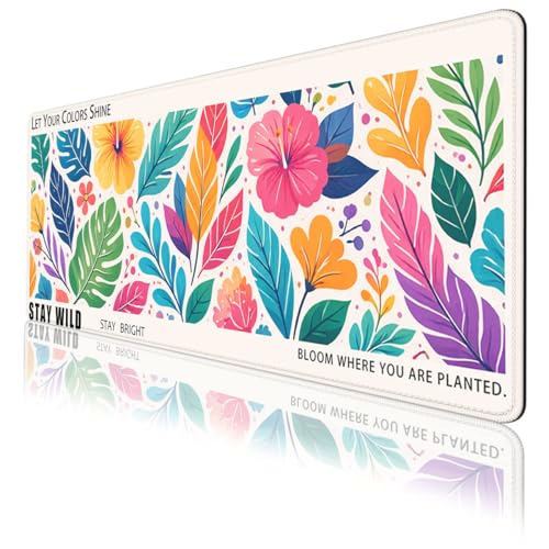 Inspirational Quote Mouse Pad Colorful Floral Leaves Tropical Large Desk Mat with Stitched Edges,Non-Slip Waterproof Rubber Base Mouse Mat Office Computer Keyboard Laptop 31.5"x11.8" - color: Inspirational Quote