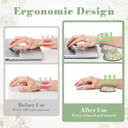 iLeadon Mouse Pad and Keyboard Wrist Rest, Large Computer Desk Mat, Mouse Pad Set with Wrist Pad for Keyboard, Cute Green Desk Pad Mat with Non Slip Base Office Home(Floral) - color: Green