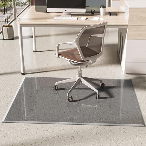 [Tempered Glass] 60“x48” Beveled Edge Glass Chair Mat with Polished Edge Clear Office Chair Mat, Glides Smoothly, Suitable for Carpet or Hardwood Floors (Grey) - color: Grey Beveled, size: 60"x48"