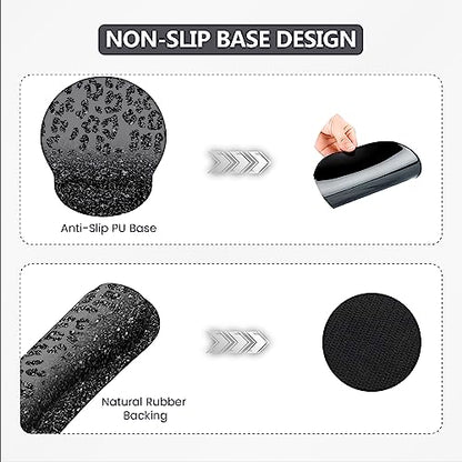 iLeadon Mouse Pad Set, Desk Mat with Wrist Rest + Keyboard Wrist Rest + Coaster, 4in1 Ergonomic Mouse Pad, Desk Pad Mat and Keyboard Pad Set for Home Office, Black Leopard - color: Black Leopard