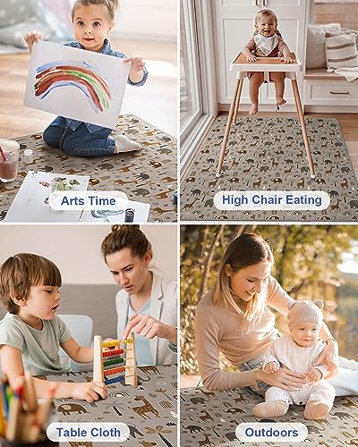 Blissful Diary Baby Splat Mat for Under High Chair, 50.4 x 50.4 Inch Wipeable Splash Mat, Waterproof and Washable, Anti-Slip Floor Protector, Elephant&Giraffe - color: Elephant&giraffe