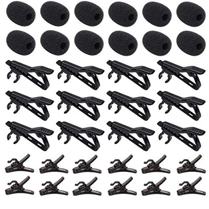 12 Pieces Lavalier Microphone Metal Tie Clips 12 Pieces Lapel Mic Windscreen Foam Covers and 12 Pieces Lav Mic Plastic Wire Clips - size: 12 Pack