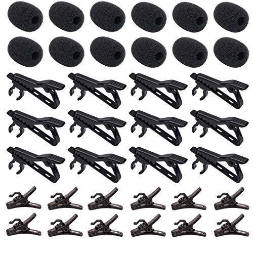 12 Pieces Lavalier Microphone Metal Tie Clips 12 Pieces Lapel Mic Windscreen Foam Covers and 12 Pieces Lav Mic Plastic Wire Clips - size: 12 Pack