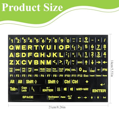 2PCS English Keyboard Stickers, Large Print Laptop Keyboard Stickers with Tweezers & Cloth, Replacement Big Bright Yellow Lettering for Sight Impaired, Alphabet Letter Sticker for Laptop PC Computer