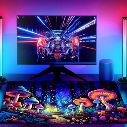 Gaming Mouse Pad, Blacklight Waterproof Large Non-Slip Rubber Base Mouse Mat, Glow in The Dark Desk Pad, 31.5 x 11.8 inches, Mushroom - color: Mushroom