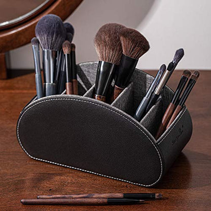 BONNY DODO Remote Control Holders Organizer Box with 5 Compartment PU Leather Multi-functional Office Desk Storage Caddy Store (Black) - color: Black