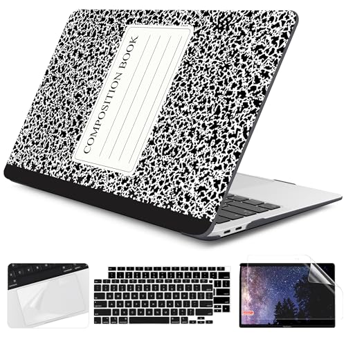 DONGKE Compatible with MacBook Air 13 inch Case 2021 2020 2019 2018 Release A2337 M1 A2179 A1932 with Retina Display & Touch ID, Plastic Hard Shell & Keyboard Cover - Composition Book - color: Composition Book