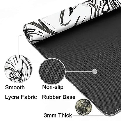 MIOAOSRT Desk Mat,Abstract Black and White Marbling Extended Gaming Mouse Pad,Large Non-Slip Rubber Base Mousepad with Stitched Edges,Waterproof Mouse Mat Desk Pad for Office Game Home 35.4x15.75 in - color: Black and White Marbling