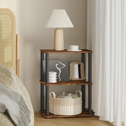 VASAGLE Superfast Toolless Assembly, 3-Tier Shelf for Living Room, Standing Shelf, Bookshelf, Bedroom, Kitchen, 9.4 x 15 x 27.8 Inches, Rustic Brown and Ink Black ULLS153K01 - color: Rustic Brown + Ink Black, size: 3 Tiers (15"W)