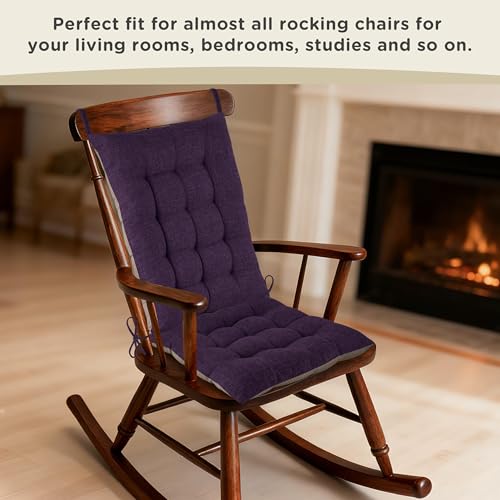 AddGrace Non-Slip Rocking Chair Cushion Extra Large Linen Thick Chair Pads Durable High Back Seat Cushions with Ties Set of 2 Purple - color: Purple