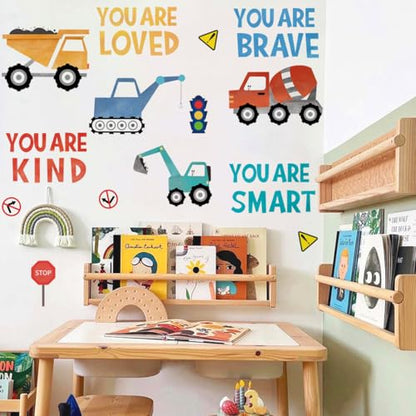 Runtoo Construction Wall Decals for Boys Bedroom Boho Inspirational Quotes Truck Vehicles Wall Stickers Toddler Kids Room Classroom Wall Decor