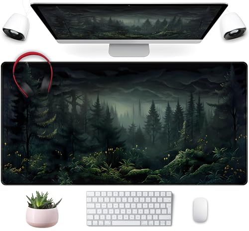 Cute Dark Gloomy Forest Desk Mat, Gothic XXL Large Extended Gaming Mouse Pad Mat, Non-Slip Rubber Base Mousepad Computer Keyboard and Mouse Mat, Desk Pad with Stitched Edges, 31.5x15.75 in - color: Dark Gloomy Forest