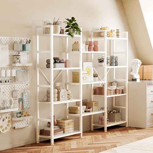 SUPERJARE Triple Bookshelf, Bookcase with 11 Open Display Shelves, Wide Book Shelf Book Case for Home & Office, 4 Tier, White - color: White, size: 4 Tier