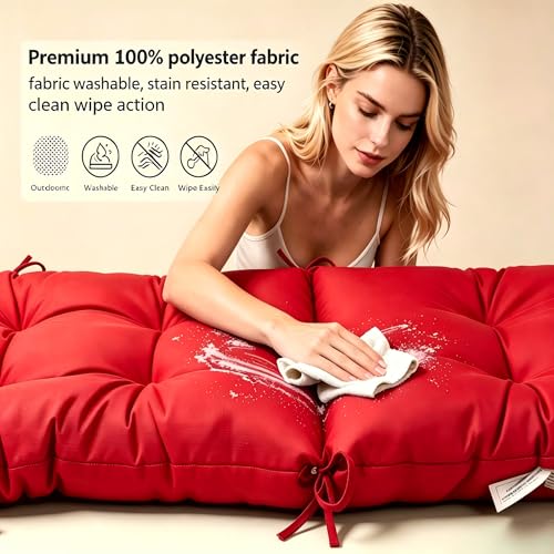 QILLOWAY Outdoor Rocking Chair Cushions Set of 2, 100% Polyester Waterproof Patio Rocking Chair Cushion, High Back Weatherproof Chair Pad for Adirondack & Outdoor Furniture, All Red - color: Red