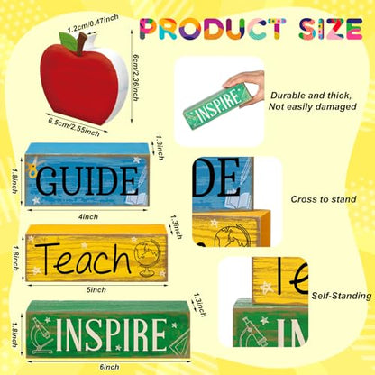 Yuntau 4 Pcs Back to School Gift Wooden Apple Table Decor Teacher Appreciation Gift Apple Tiered Tray Decor Guide Teach Inspire Block Sign First Day of School Gifts for Teachers Office Classroom - style: Apple