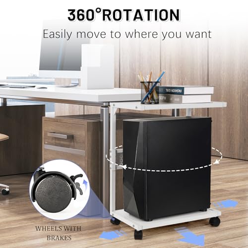 Bfttlity PC Stand Computer Tower Stand 2-Tier Metal CPU Holder with Locking Caster Wheels Suitable for Most PC (S, White) - size: Small-White