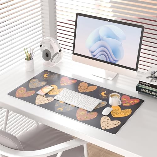 Colorful Star Magic Heart Leather Mouse Pad, Large Pad for Desk Gaming, Waterproof Keyboard Desk Mat for Home Office Gaming Work - color: Magic Heart, size: 31.5" x 15.7"