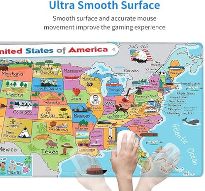 31.5x11.8 Inch Non-Slip Long Extended Large Gaming Mouse Pad with Stitched Edges XL Laptops Keyboard Mouse Mat(American Map) - color: American Map