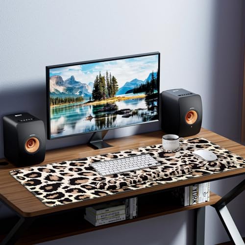 iLeadon Mouse Pad Set, Desk Mat + Mouse Pad with Wrist Rest + Keyboard Wrist Rest + Coaster, 4in1 Leopard Mouse and Keyboard Pad Set for Home Office, Classic Leopard - color: Classic Leopard
