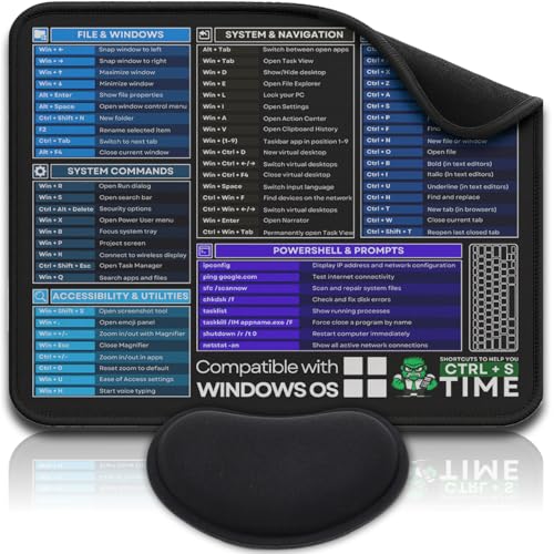 [Winos Compatible] Computer Shortcuts Mouse Pad for Windows - Wrist Rest Included. Portable Mousepad, Cheat Sheet Office, Gaming Commands, Functions DeskMat Waterproof & Non-Slip Desk Pad [12” x 10”] - color: For WinOs
