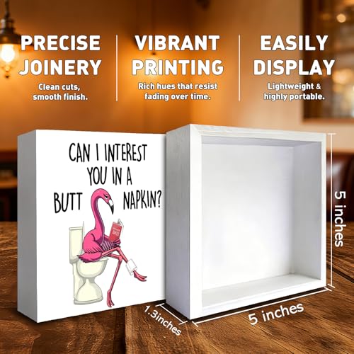 Pink Flamingo Bathroom Decor, Can I Interest You in A Napkin Wooden Box Sign, Funny Flamingo Bathroom Signs Decor and Accessories - color: Flamingo