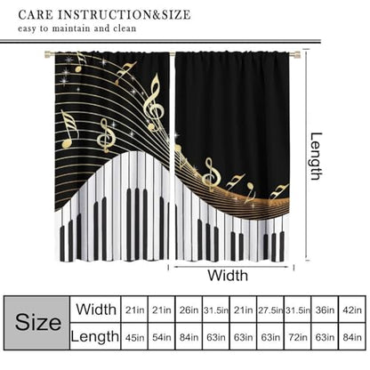 Music Musical Note Curtains, Black White Piano Key Golden Musical Notes Window Drapes for Home Bedroom Living Room 42" W X 45" L(No Blackout) - color: Musical-4, size: 20.5"W x 45"L (Pack of 2)