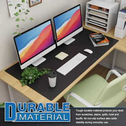 K KNODEL Large Office Leather Desk Mat, Mouse and Keyboard Pad, Computer and Laptop Mat, Desktop Protector and Cover, Writing Pad and Blotter (47.2"x23.6", Black) - color: Black, size: 47.2" x 23.6"