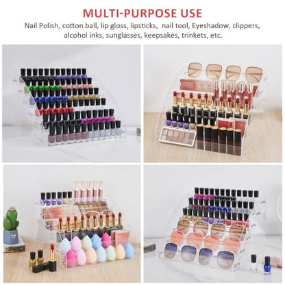 KINGROW Nail Polish Organizer Durable Easy Install Holds up to 96 Bottles | Durable acrylic rack, sturdy and easy to install.Versatile storage for polish, oils, glasses, and ink.Fits 1-2oz bottles - size: 6 Layers