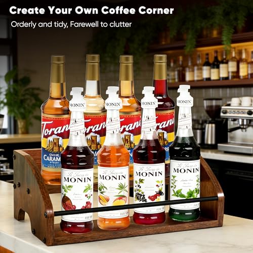 Rustic Wooden Countertop Organizer | Liquor Cabinet, Coffee Syrup Rack, Mini Bar, Home Retro Bar Shelf Stand, 2-Tier - color: 2-Tier Brown