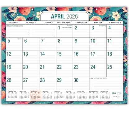 Desk PAD: 22" x 17" Large Print Desk Pad Calendar, APR 2026 - DEC 2027, 21 Months, (Teal Floral) - color: Teal Floral