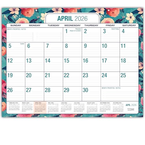 Desk PAD: 22" x 17" Large Print Desk Pad Calendar, APR 2026 - DEC 2027, 21 Months, (Teal Floral) - color: Teal Floral
