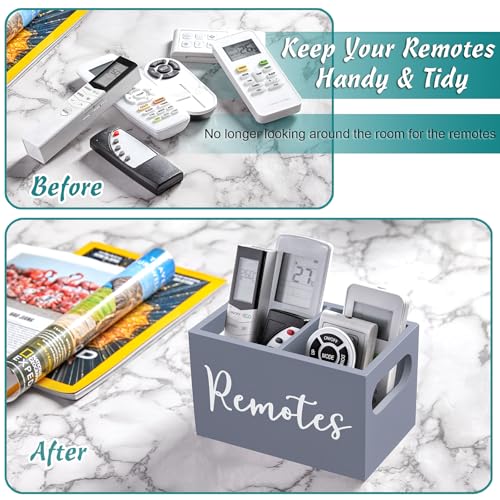 DRASTAR Remote Control Holder, Wood TV Remote Holder, Remote Storage Caddy, Remote Control Organizer (Gray, 2 Slots) - color: Gray, size: 2 Slots