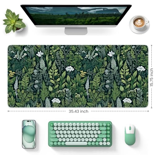 iCasso Desk Mat, Big Desk Pad, XXL Extended Gaming Mouse Pad, Large Mouse Pad for Desk Rubber Base Mousepad with Stitched Edges, Keyboard Mouse Mat (Dark Green) - color: A-green Grass