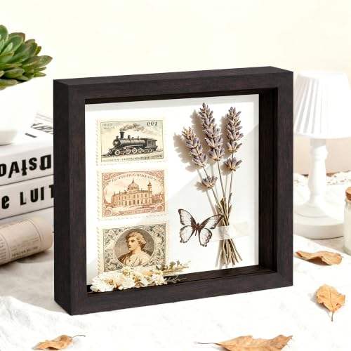 Picrit 10x10 Shadow Box Frame, Display Case Box with High Definition Real Glass and Black Back for Memorabilia, Baby Items, Wedding Memories, Crafts, Tickets and Photos, Brown - color: Brown, size: 10x10