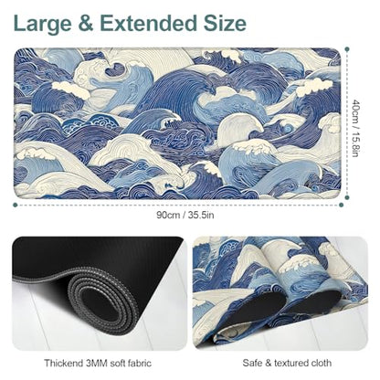 Ocean Waves Extended Gaming Mouse Pad 35.4 x 15.7 Inch – Stylish Desk Mat for Gaming, Office, and Study with Non-Slip Rubber Base - color: #41, size: 35.4 x 15.7 Inch