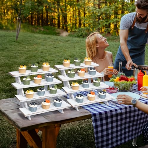 DAOYOUSKY 2Pcs Wooden Rustic Cupcake Stand for 24 Cupcakes, Stepped Wood Display Stand for Weddings, Tiered Party Table Display Riser for Food , Dessert, Cookie, Decor, Craft Show, White - color: White -2Pcs
