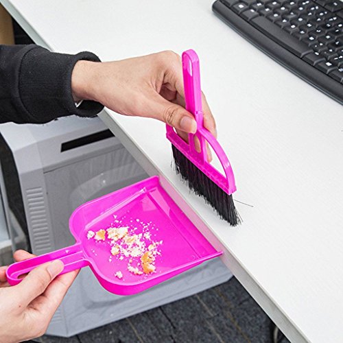 Pet Cage Broom Brush Dustpan Set - Small Cat Litter Sweeper for Pet Cage Clean and Car Keyboard Brush (Pink) - color: Pink