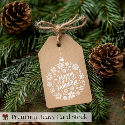 Christmas Gift Tags - 80 Kraft-Style Gift Tags with String, 8 Modern Script Designs - Thick Cardstock Christmas Lables & Name Tags - style: Kraft