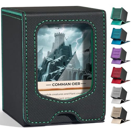 Fabmaker Deck Box Compatible with MTG Commander, (patent Pending) Magnetic Trading Card Storage Box with Comman-der, Fits 100 Double-Sleeved Cards, Card Box Compatible with Magic the Gathering, Green - color: Green, size: 1 pack