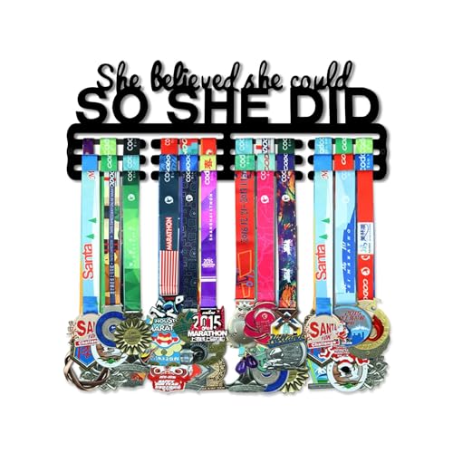 Resama Medal Hanger Holder Display Wall Rack Frame Shelf-Medal Hanger Awards Ribbon Soccer,Gymnastics,Holder Display Rack for 60 Medals - color: She