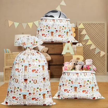 gisgfim 1Pcs Extra Large Woodland Baby Shower Plastic Gift Bags 37x56 Inch Jumbo Forest Animal Present Bag Big Gift Wrapping Tote with Tag and Tie Treat Candy Party Favor Birthday Party Supplies - style: Woodland