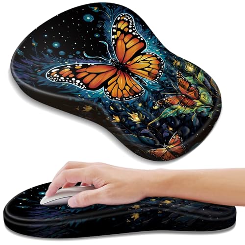 YIWEI Ergonomic Mouse Pad with Wrist Rest - Comfortable Office Mousepad with Memory Foam Wrist Support for Carpal Tunnel Relief, Mouse Pads with Non-Slip Base for Gaming and Home (Butterfly) - color: Butterfly