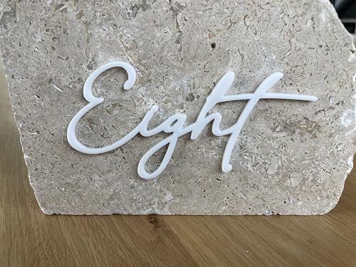 Cursive Wedding Table Number SET, DIY thin modern Black or White acrylic cutouts with silicone glue included. Words only, no backing (One - Twenty, Gloss White) - color: Gloss White, size: One - Twenty