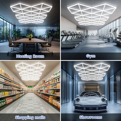 Triangle LED Garage Light - 71 Pack Hexagonal Lights, 710W 78100LM Super Bright Garage Ceiling Lights, Larger Size Honeycomb Light for Warehouse Workshop Gym Basement Car Care Wash Room - size: Triangle